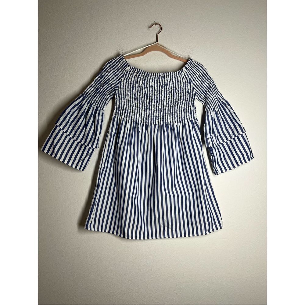 Style House Blue and white striped mini dress with puffy sleeve Size M